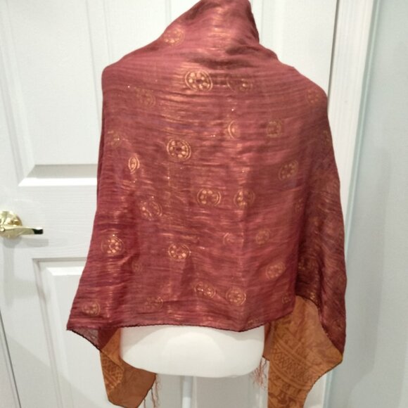 Shawl/Dupatta, Traditional Banarasi, Rust and Gold - Picture 10 of 12